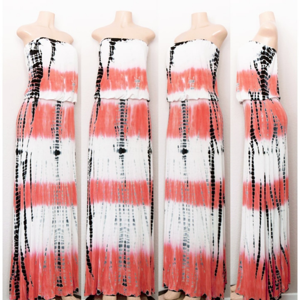 Tie Dye Soft Jersey Knit Boho Strapless Maxi Dress - Picture 6 of 8